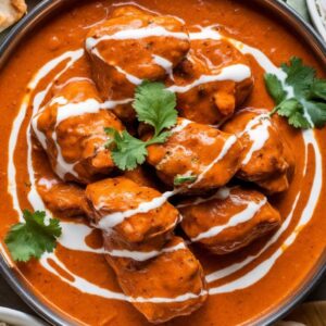 A flavorful plate of butter chicken with rich gravy in Cambridge, Ma