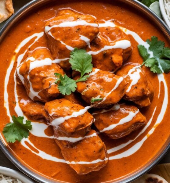 A flavorful plate of butter chicken with rich gravy in Cambridge, Ma