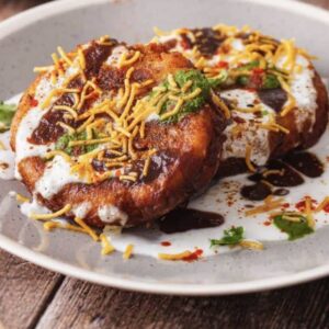 Spiced patty with yogurt and chutney in Cambridge, Ma