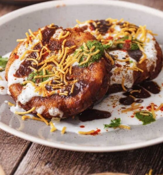 Spiced patty with yogurt and chutney in Cambridge, Ma