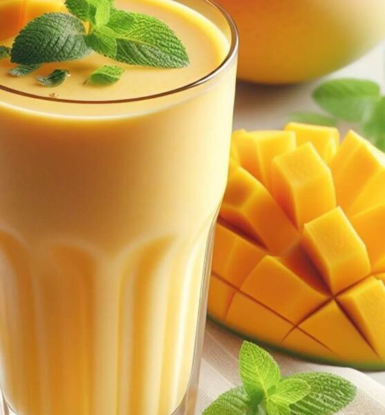 Chilled mango lassi in Cambridge, Ma