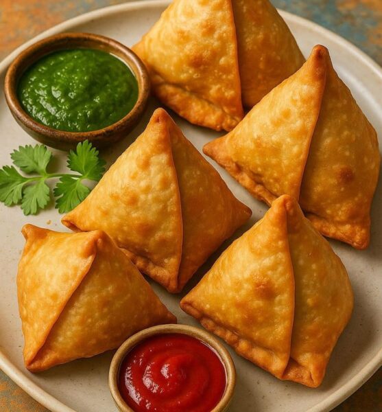 Crispy pastry stuffed with spiced potatoes in Cambridhe, Ma