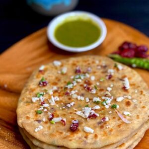 Paratha with paneer-onion filling in CAmbridge, Ma