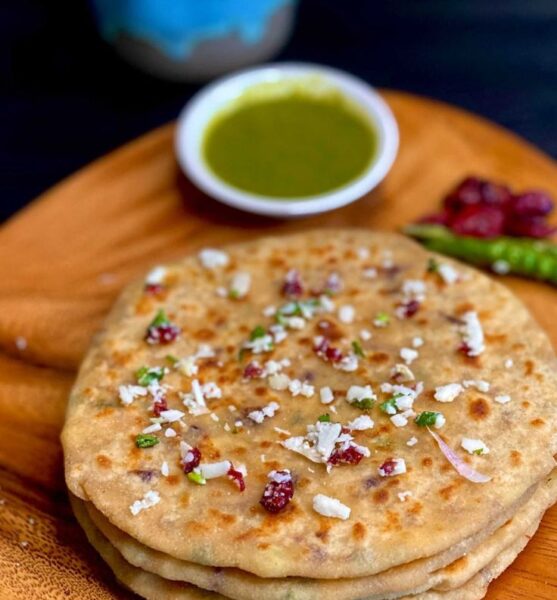 Paratha with paneer-onion filling in CAmbridge, Ma